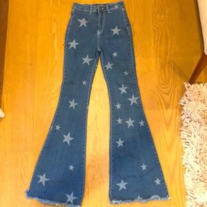 Blue flare jeans with stars